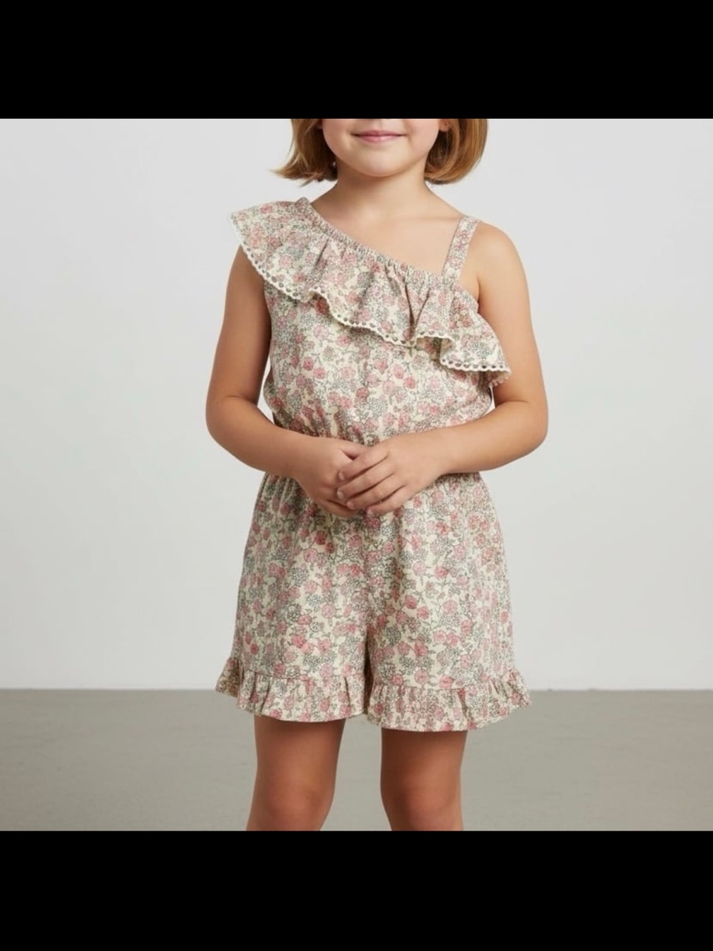 Janie and Jack Pink Floral One-Shoulder Romper with Ruffle size 3